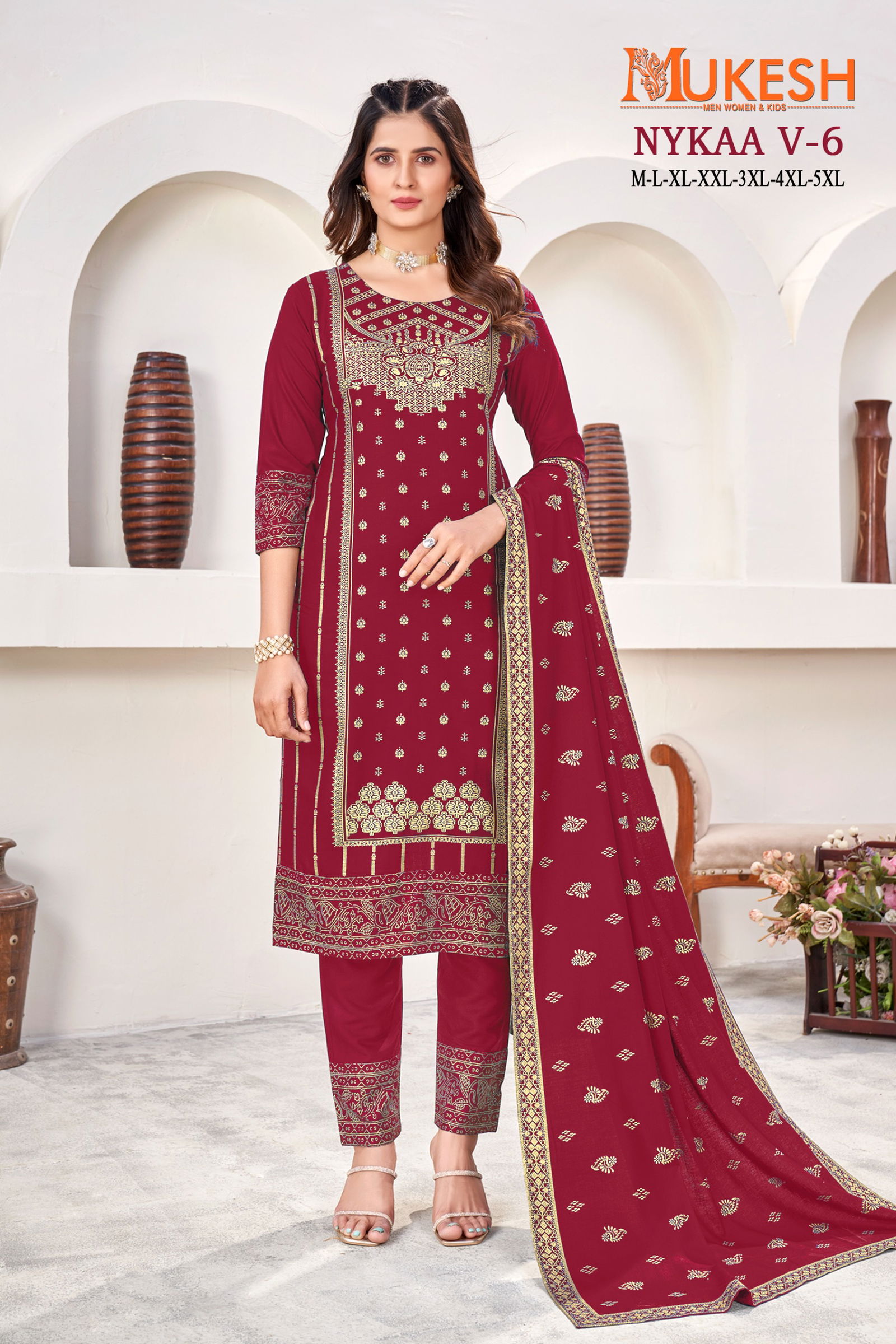 Nykaa V 6 By Mukesh Rayon Gold Printed Kurti With Bottom Dupatta Wholesale Market In Surat
